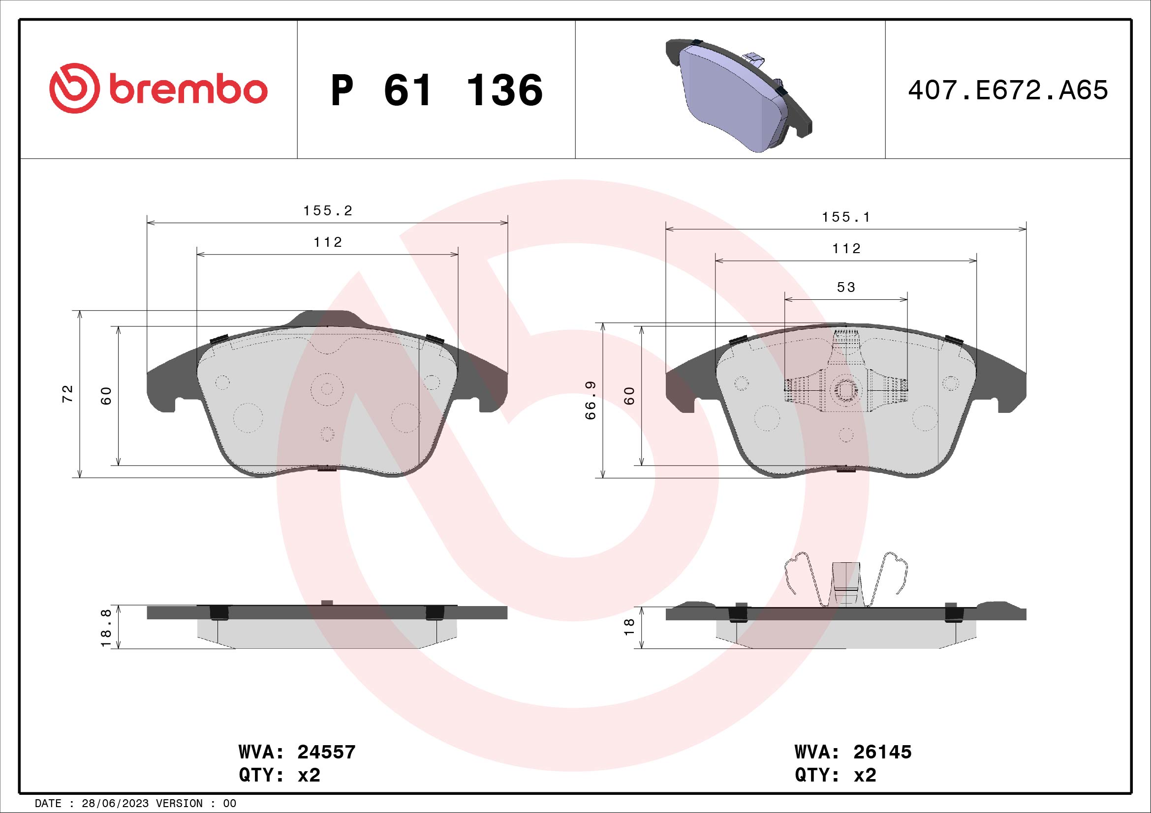 A.B.S. P 61 136 BREMBO Bremsbelagsatz, Scheibenbremse